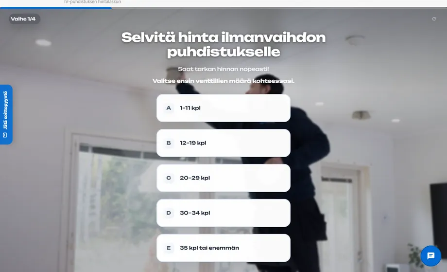 VirtuaaliApurin upotettu hintalaskuri asiakkaan sivustolla