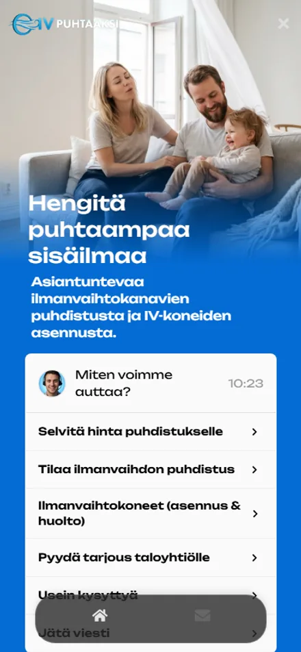 VirtuaaliApuri-chat auki asiakkaan sivustolla