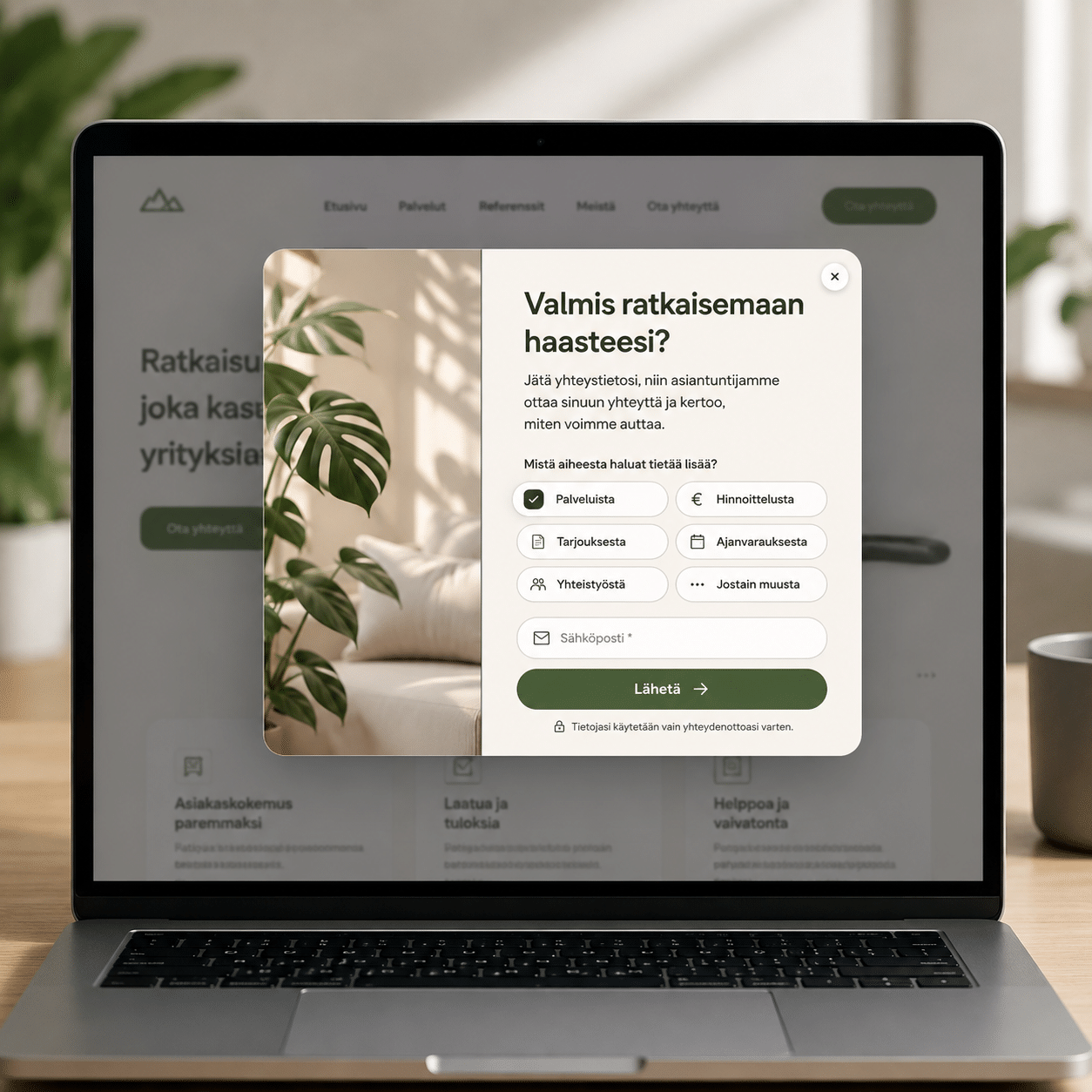 Verkkosivulla avautuva pop-up-ikkuna