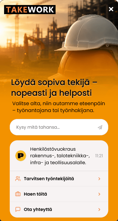Henkilöstöpalveluyrityksen VirtuaaliApuri puhelimen ruudulla